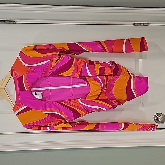 Trina Turk Vivid Pink & Orange Vista Long-Sleeve One Piece Swimsuit - Size XL - Picture 5 of 11